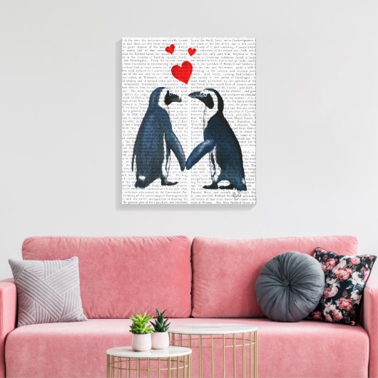 pinguïns met liefdesharten canvas afdruk (Insitu (Woonkamer))