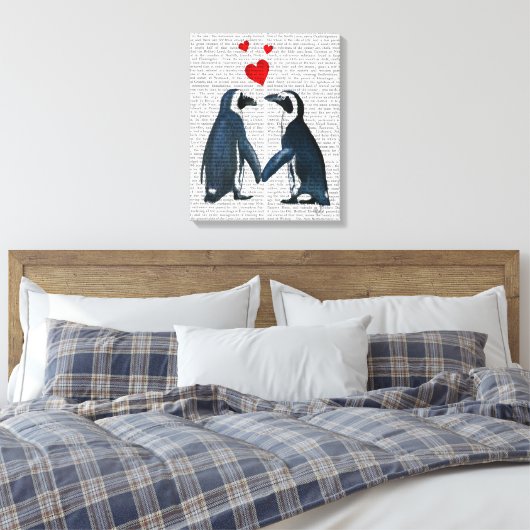 pinguïns met liefdesharten canvas afdruk (Insitu (Slaapkamer))