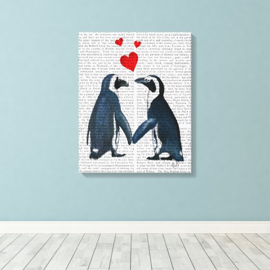 pinguïns met liefdesharten canvas afdruk (Insitu (Houten vloer))