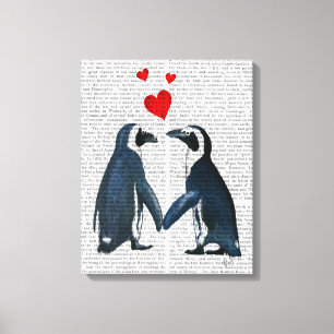 pinguïns met liefdesharten canvas afdruk