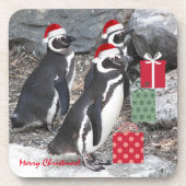 Pinguïns met rode kerstmutsen op vakantie bier onderzetter (Voorkant)