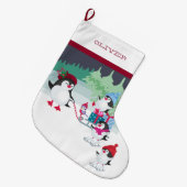Pinguïns met slee vol kerstcadeaus grote kerstsok (Voorkant (Hangend))
