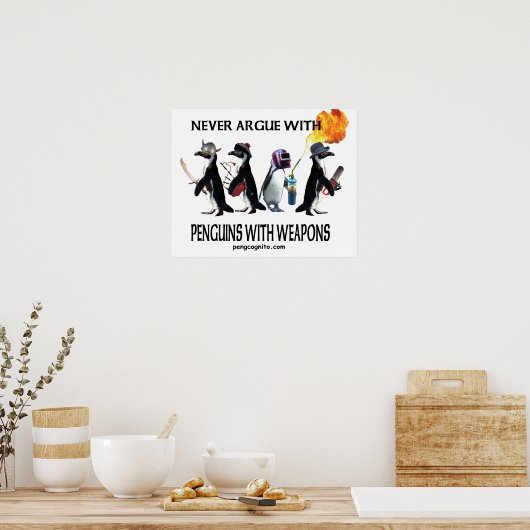 pinguïns met wapens poster (Keuken)