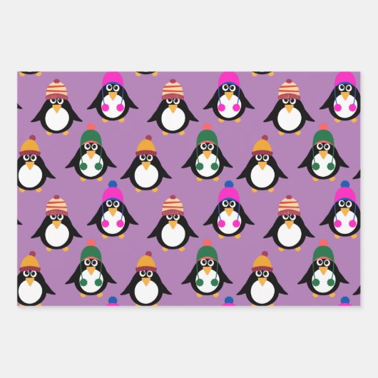Pinguïns met winterpetten inpakpapier vel (Voorkant)