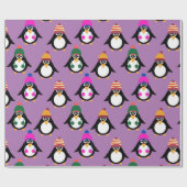Pinguïns met winterse petten cadeaupapier (Vlak)
