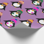 Pinguïns met winterse petten cadeaupapier (Hoek)