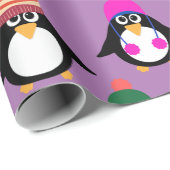 Pinguïns met winterse petten cadeaupapier (Rol Hoek)