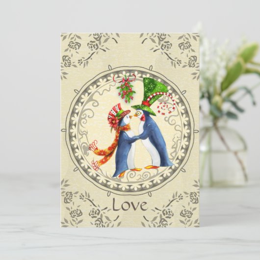 Pinguïns, Mistletoe  winter, behalve de datum Kaart (Staand voorkant)