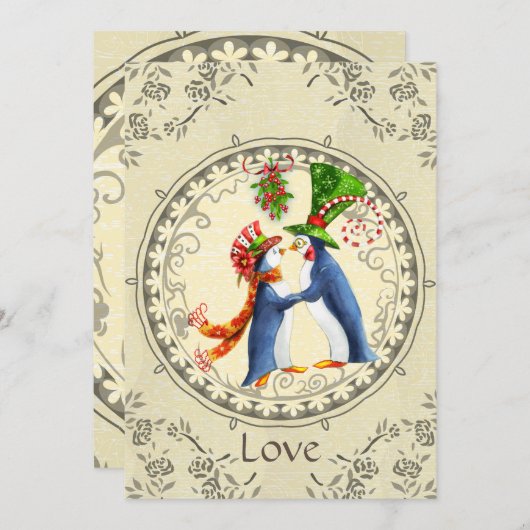 Pinguïns, Mistletoe winter, behalve de datum Kaart (Voorkant / Achterkant)