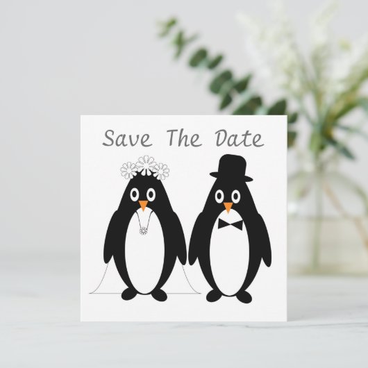 Pinguïns ontwerp Bewaar de datum bruiloft uitnodig Save The Date (Staand voorkant)