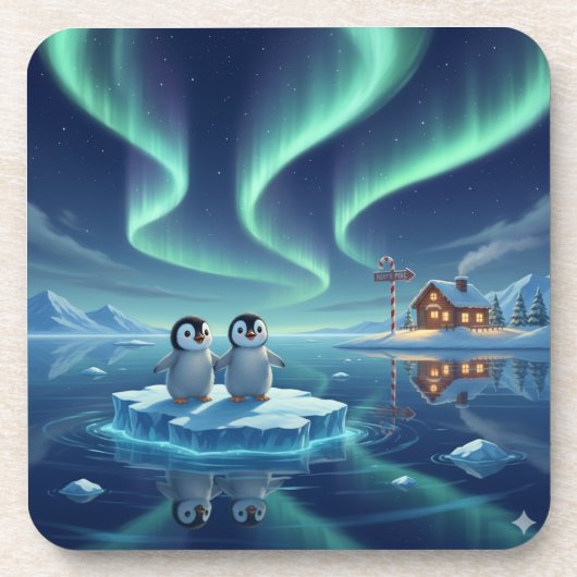 Pinguïns op de Noordpool - Bier Onderzetter (Voorkant)