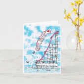 Pinguïns op een slide Verjaardags Kaart (Gele Bloem)