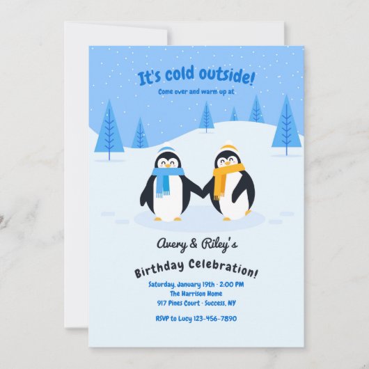 Pinguïns op het verjaardagsfeestje kaart (Voorkant)