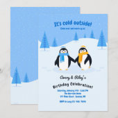 Pinguïns op het verjaardagsfeestje kaart (Voorkant / Achterkant)