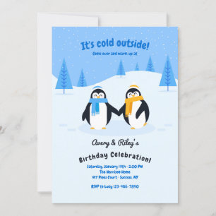 Pinguïns op het verjaardagsfeestje kaart
