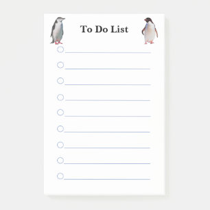 Pinguïns op witte gelijnde takenlijst post-it® notes