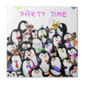 Pinguïns Party keramische Tegel cadeau - aangepast Tegeltje (Voorkant)