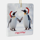 Pinguïns Prettige Feestdagen Kerstmis Keramisch Ornament (Rechts)