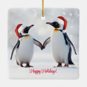 Pinguïns Prettige Feestdagen Kerstmis Keramisch Ornament (Achterkant)