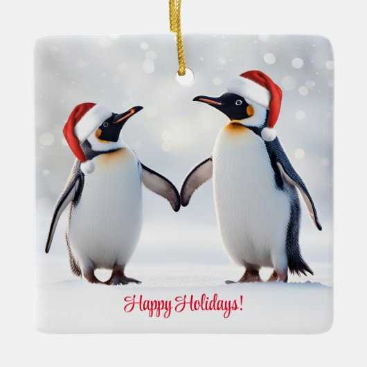 Pinguïns Prettige Feestdagen Kerstmis Keramisch Ornament (Voorkant)