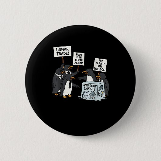 Pinguïns protesteren tegen tarieven Funny Penguin  Ronde Button 5,7 Cm (Voorkant)
