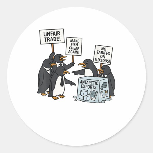 Pinguïns protesteren tegen tarieven Funny Penguin Ronde Sticker (Voorkant)
