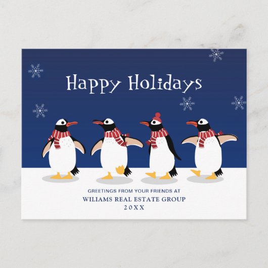 Pinguïns Rode Sjaal Kerstmis Zakelijke Groet Po Briefkaart (Voorkant)