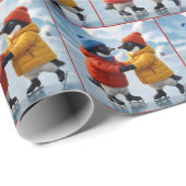 Pinguïns schaatsen  cadeaupapier (Rol Hoek)