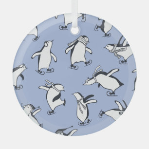 Pinguïns schaatsen, met de hand getekend  patroon glas ornament