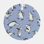 Pinguïns schaatsen, met de hand getekend patroon glas ornament (Achterkant)