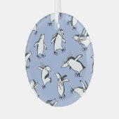 Pinguïns schaatsen, met de hand getekend patroon glas ornament (Voorkant links)