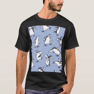 Pinguïns schaatsen, met de hand getekend patroon t-shirt