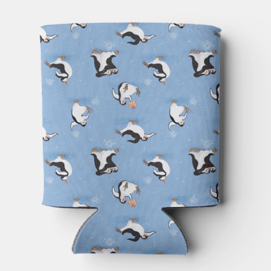 Pinguïns schaatspatroon blikjeskoeler (Achterkant)