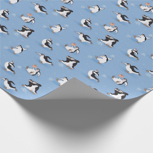 Pinguïns schaatspatroon cadeaupapier (Hoek)