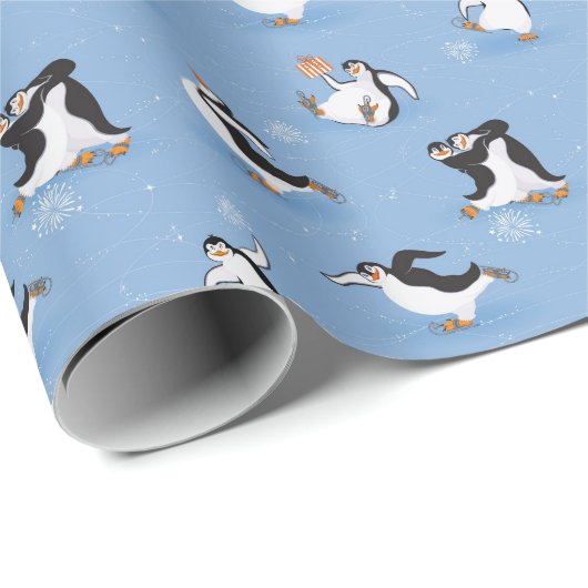 Pinguïns schaatspatroon cadeaupapier (Rol Hoek)