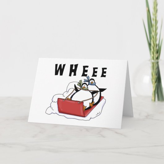 Pinguïns Sledding Tshirts en geschenken Feestdagen Kaart (Voorkant)