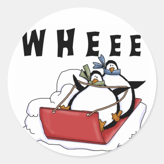 Pinguïns Sledding Tshirts en geschenken Ronde Sticker (Voorkant)