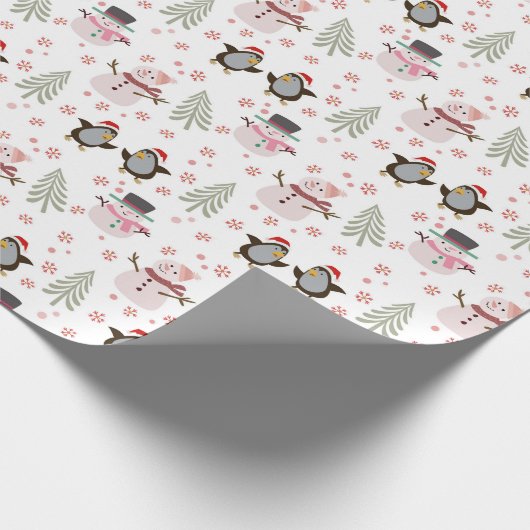 Pinguïns, Sneeuwmannen en Kerstbomen Cadeaupapier (Hoek)