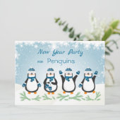 Pinguïns, sneeuwvlokken Nieuwjaar Kaart (Staand voorkant)