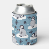 Pinguïns sneeuwvlokken winter naadloos patroon blikjeskoeler (Blikje Voorkant)