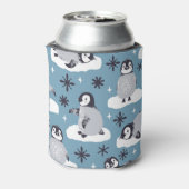 Pinguïns sneeuwvlokken winter naadloos patroon blikjeskoeler (Blikje Achterkant)