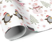 Pinguïns, Snowmen en kerstbomen Cadeaupapier (Rol Hoek)