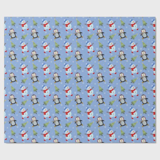 Pinguïns, Snowmen en kerstbomen Cadeaupapier (Vlak)