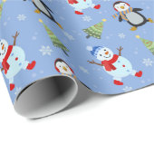 Pinguïns, Snowmen en kerstbomen Cadeaupapier (Rol Hoek)