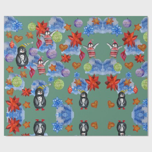 Pinguïns & sterren rapping papier (Vlak)