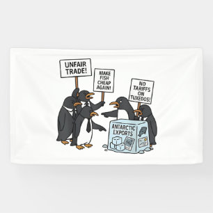 Pinguïns Tegen Tarieven Anti Trump Spandoek