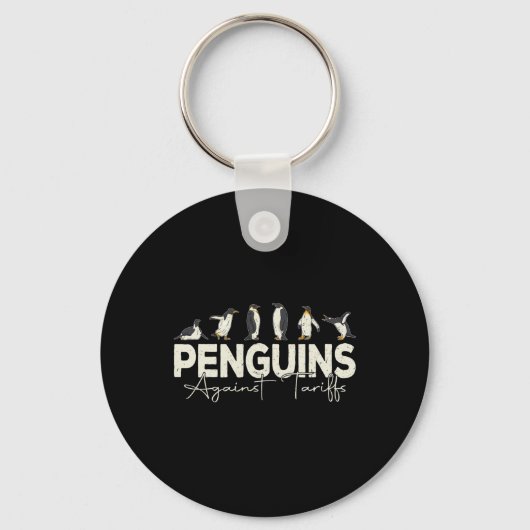 Pinguïns tegen tarieven Grappig dier Retro verzet Sleutelhanger (Voorkant)
