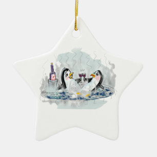 Pinguïns van hot-tub keramisch ornament