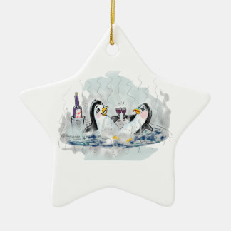 Pinguïns van hot-tub keramisch ornament