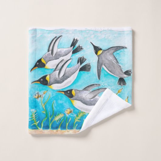 Pinguïns van keizer die Waterverf zwemmen Bad Handdoek (Wasdoekje)